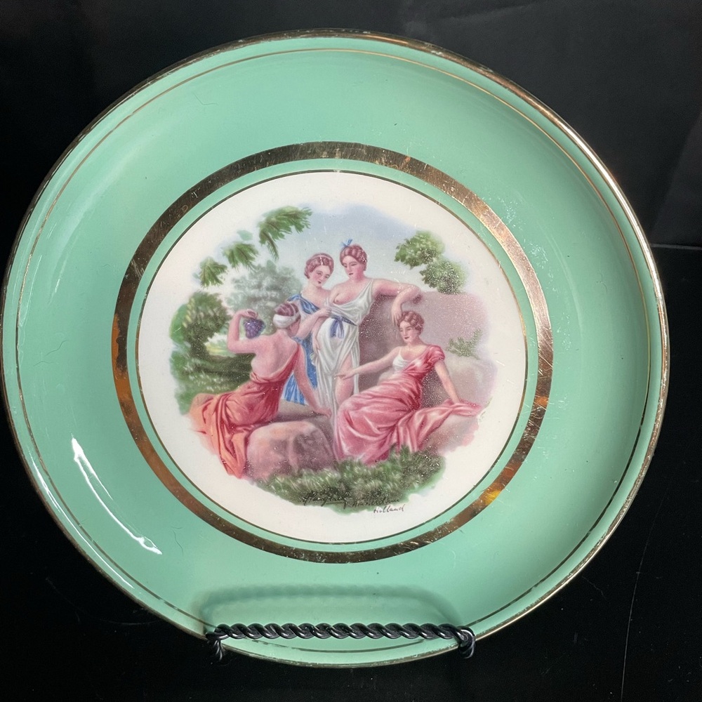 Elegant Mint Green Dinnerware Plate with Gold Trim